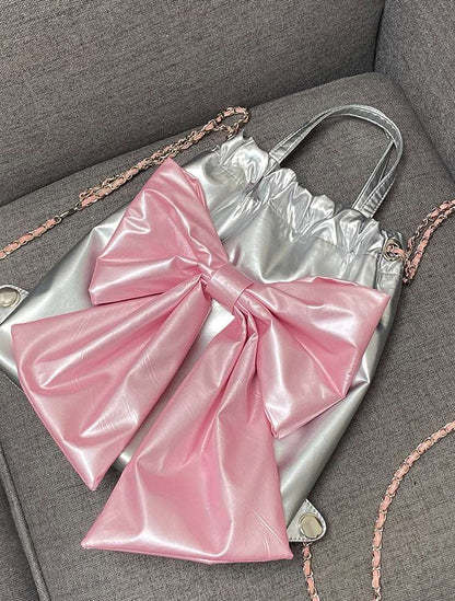 Bow Knot Silver Pink Bag Bucket Backpack