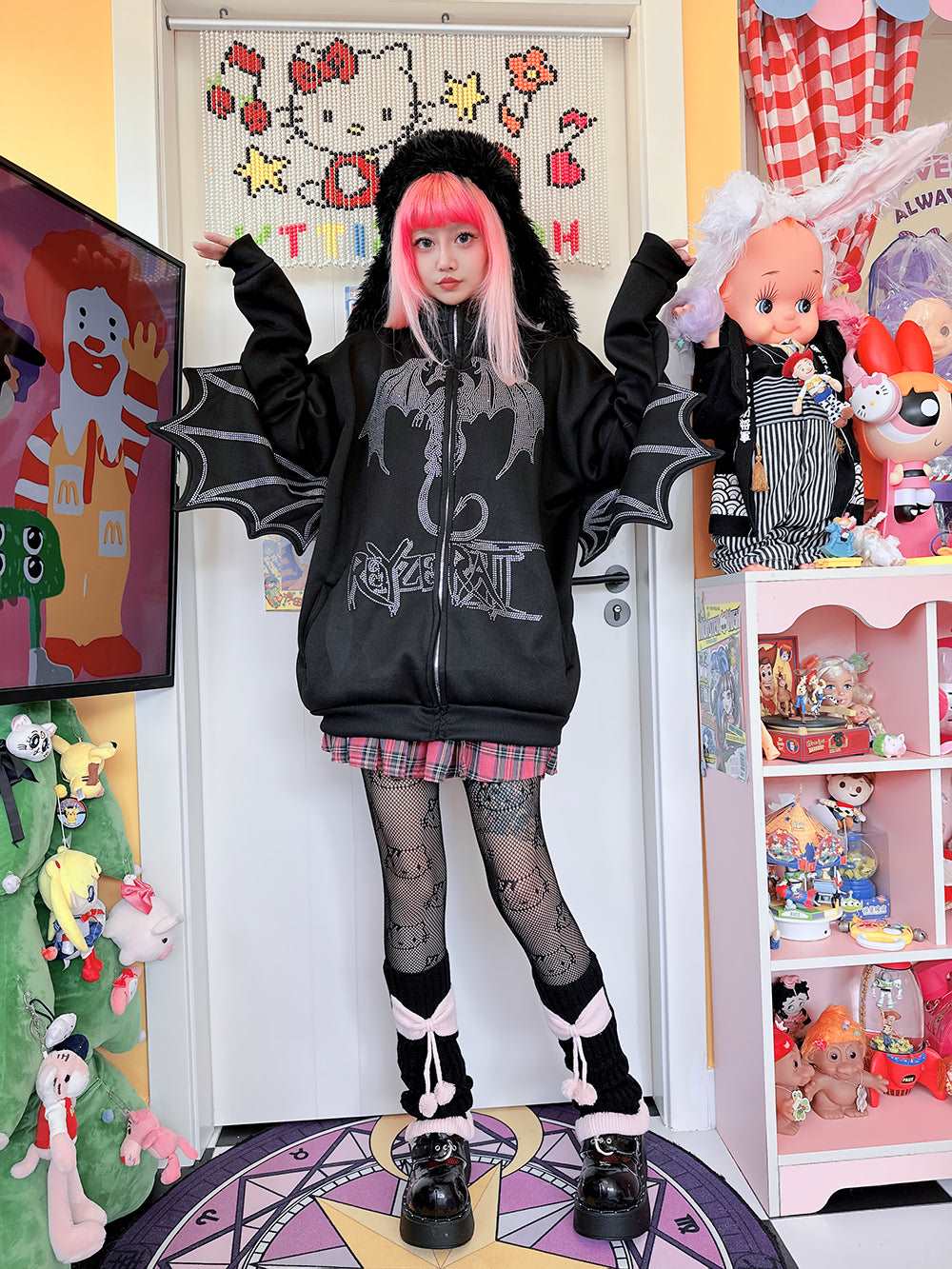 Black Dragon Wings Punk Y2K Streetwear Casual Jacket Hoodie