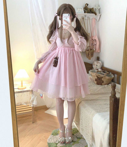 Dormir Doll Sweet Girl Coquette Sleepy Princess Chiffon Pink Dress