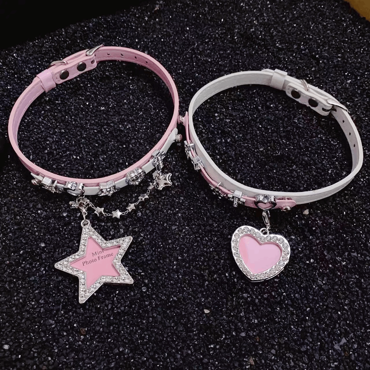 Diamond Cross Pink White Star Heart Bone Y2K Hot Girl Choker Necklaces