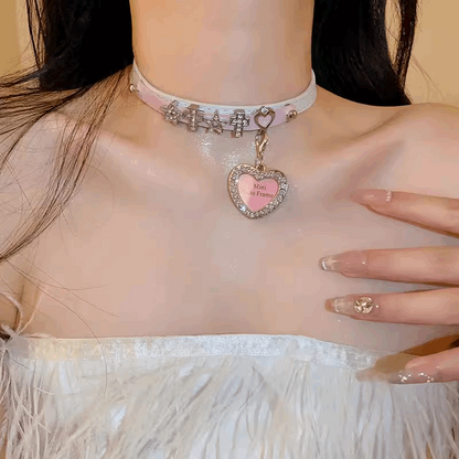 Diamond Cross Decorated Pink White Star & Heart Y2K Hot Girl Choker Necklaces