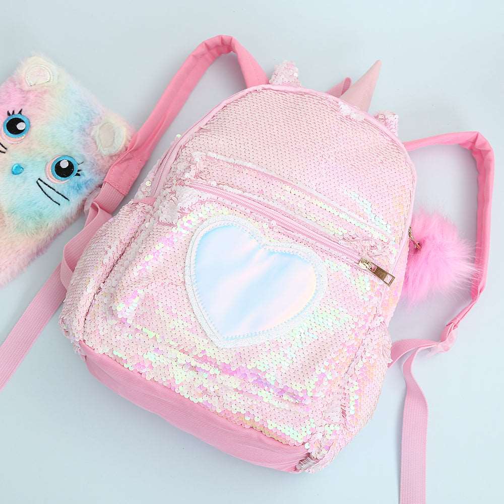 Japanese Aesthetic Laser Holographic Harajuku Love Heart Unicorn Horn Rainbow Gradient Colorful School Bag Backpack