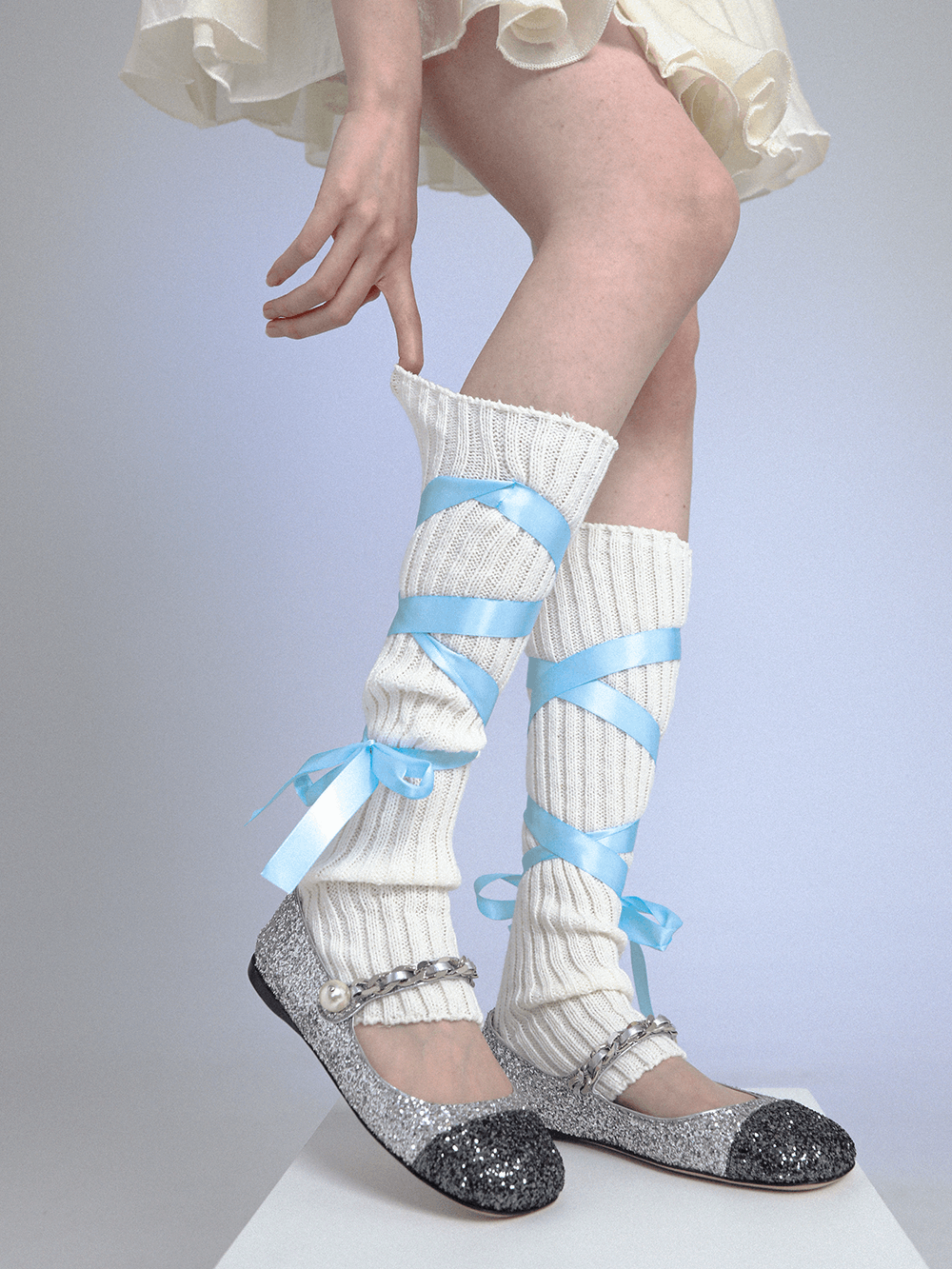 Balletcore Coquette Bow Soft Girl Pink White Blue Gray Leg Warmers Socks