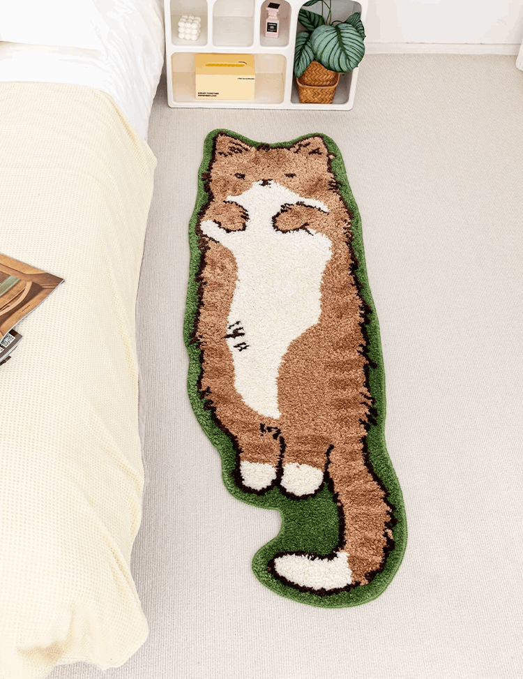 Cute Cat Animal Minimalist Modern Urban Soft Mat Moss Rugs Carpets Bedroom Decor