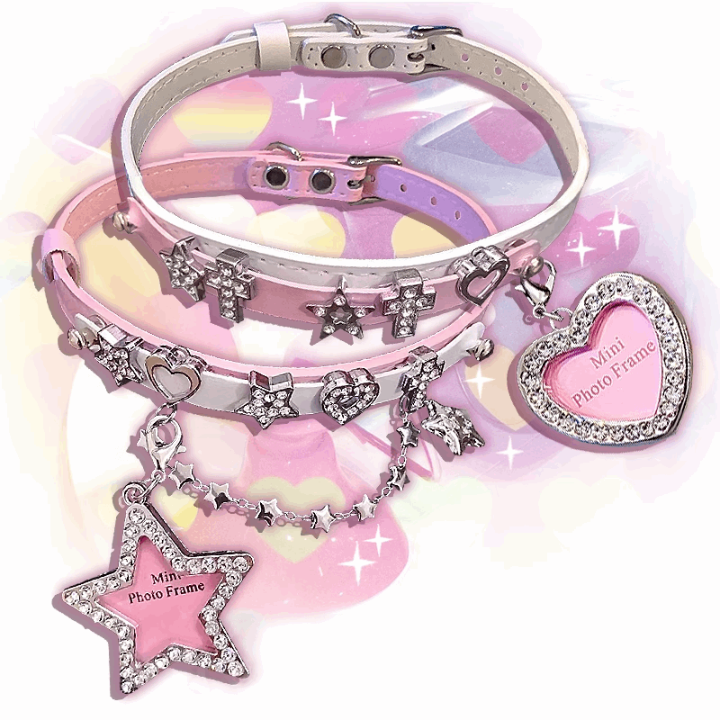 Diamond Cross Decorated Pink White Star & Heart Y2K Hot Girl Choker Necklaces