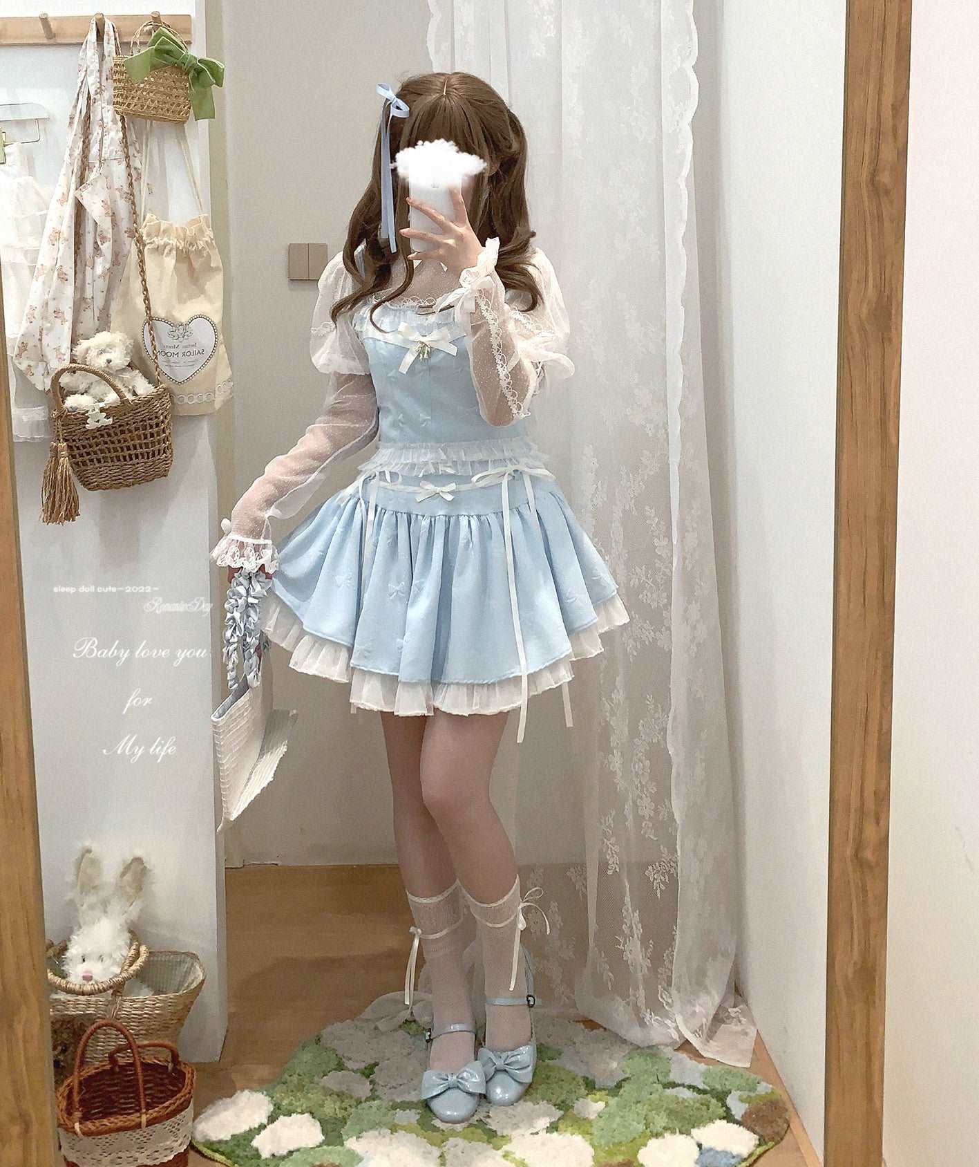 Dormir Doll Balletcore Sweet Coquette Pastel Soft Girl Purple Pink Blue Green Camisole & Skirt Two Piece Set