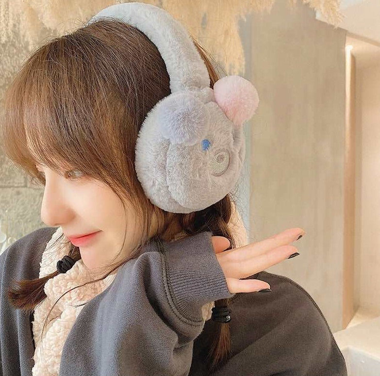 Cute Bear Teddy Ears Sweet Hood Plush Thick Warm Winter Protection Earmuffs