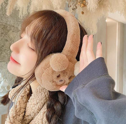 Cute Bear Teddy Ears Sweet Hood Plush Thick Warm Winter Protection Earmuffs