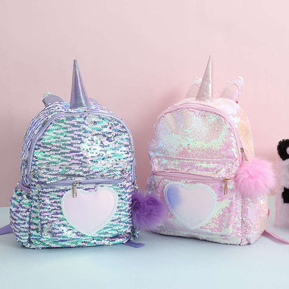 Japanese Aesthetic Laser Holographic Harajuku Love Heart Unicorn Horn Rainbow Gradient Colorful School Bag Backpack