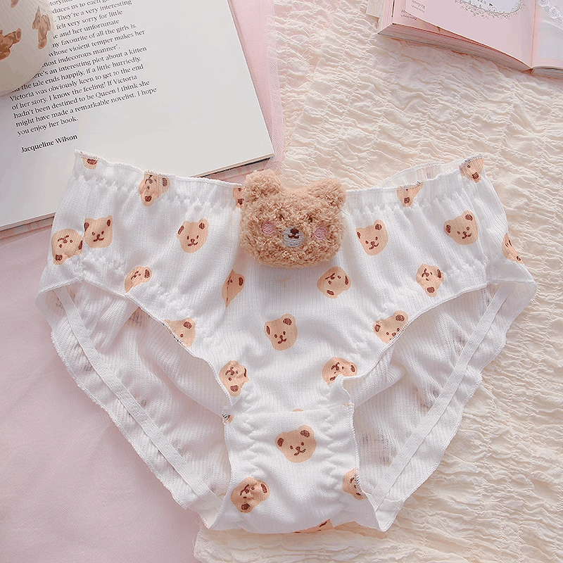 Brown Bear Milk White Panties Underwear Lingerie Set