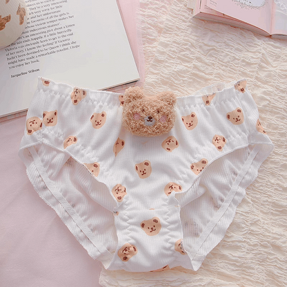 Brown Bear Milk White Panties Underwear Lingerie Set