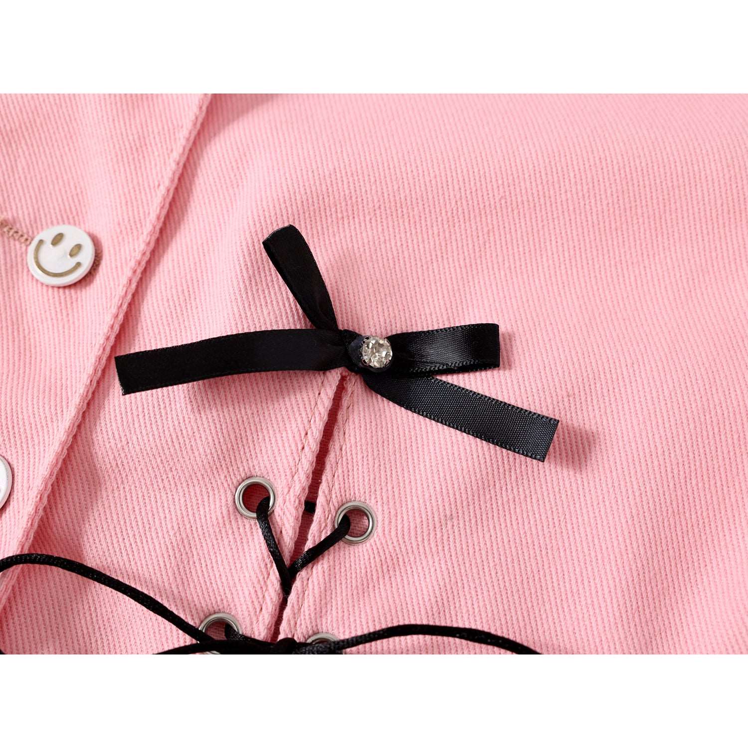 American Style Cool Cowboy Girl Women Black Bow Ribbon Trendy Pink Fashion Small Short Jacket Suit
