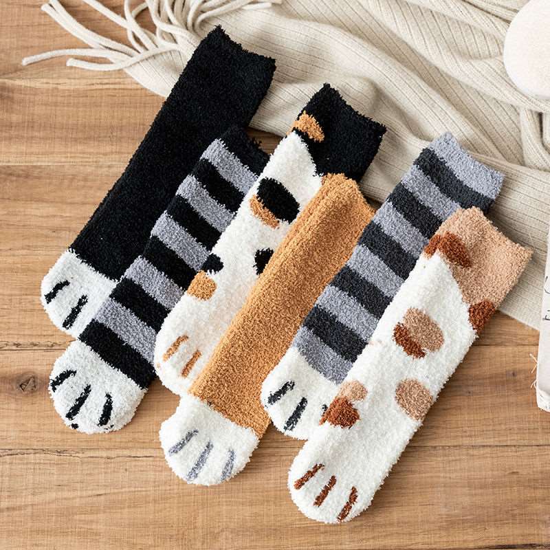 Cute Cat Paw Winter Warm Thick Plush Socks Set