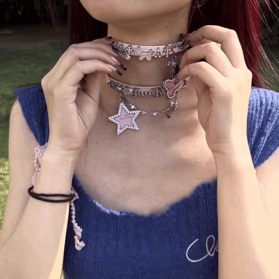 Diamond Cross Decorated Pink White Star & Heart Y2K Hot Girl Choker Necklaces