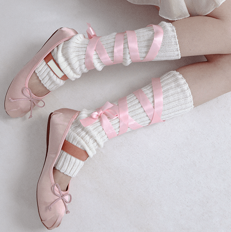 Balletcore Coquette Bow Soft Girl Pink White Blue Gray Leg Warmers Socks