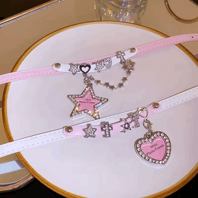 Diamond Cross Pink White Star Heart Bone Y2K Hot Girl Choker Necklaces