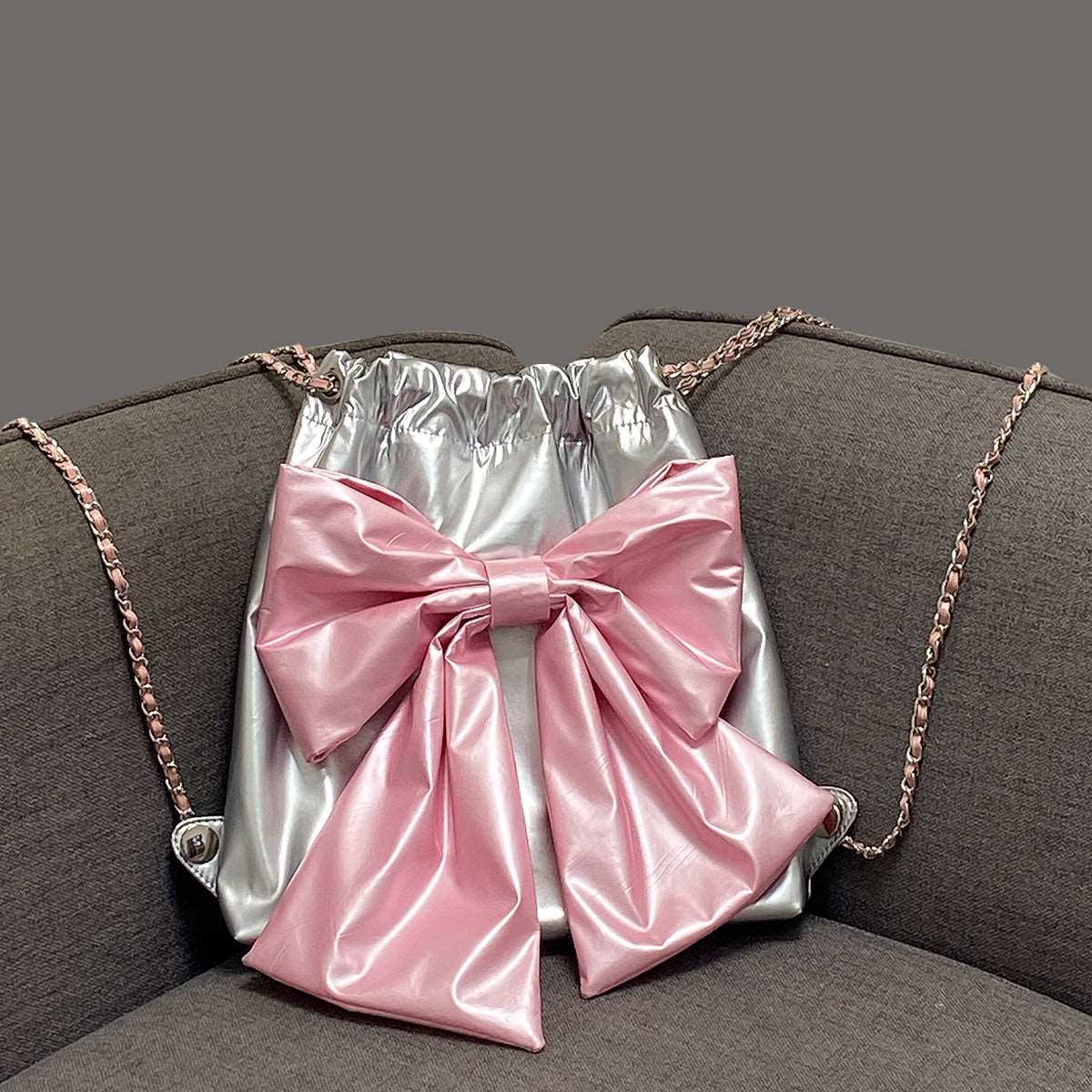 Bow Knot Silver Pink Bag Bucket Backpack