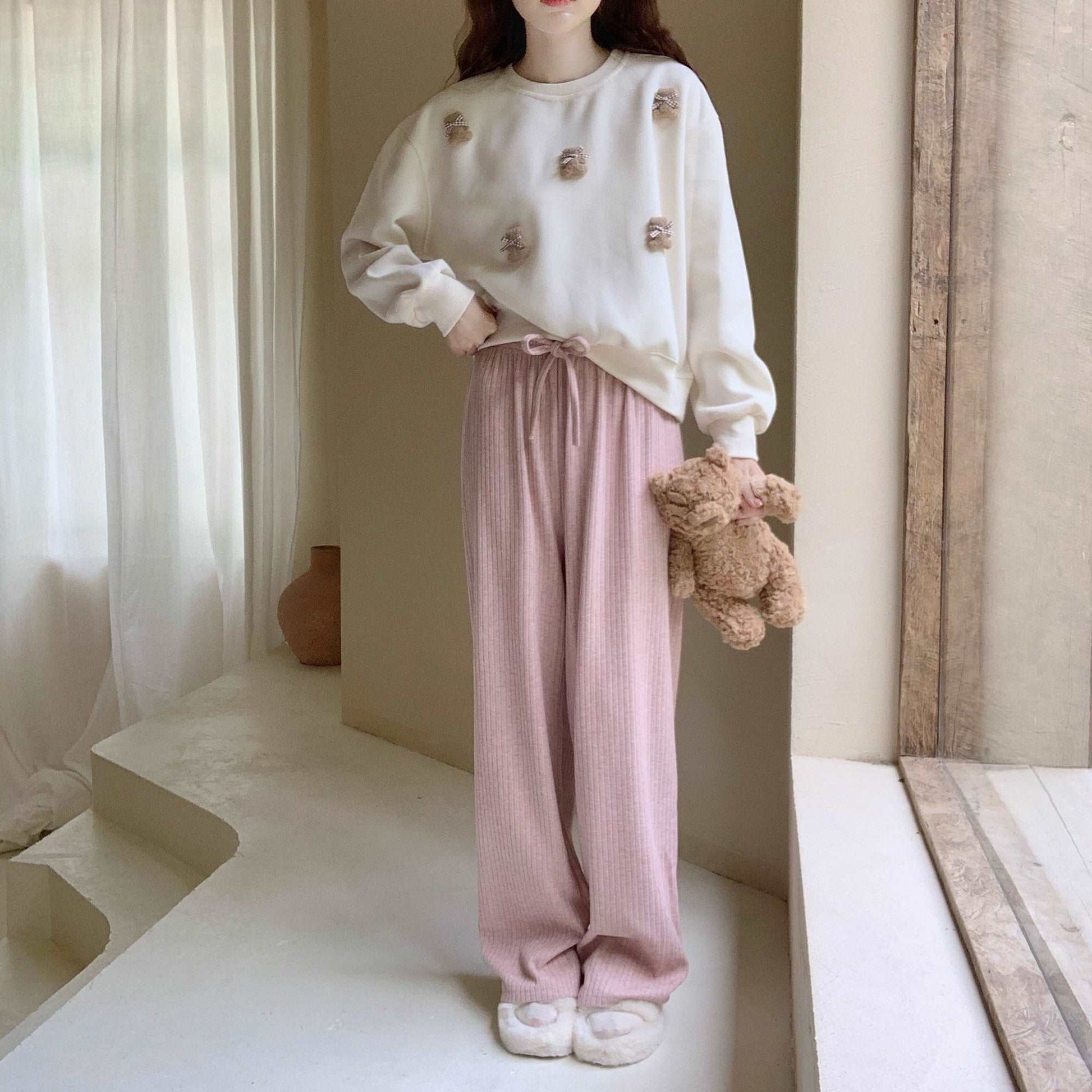 3D Teddy Bear Autumn Pullover Red Cream Sweater