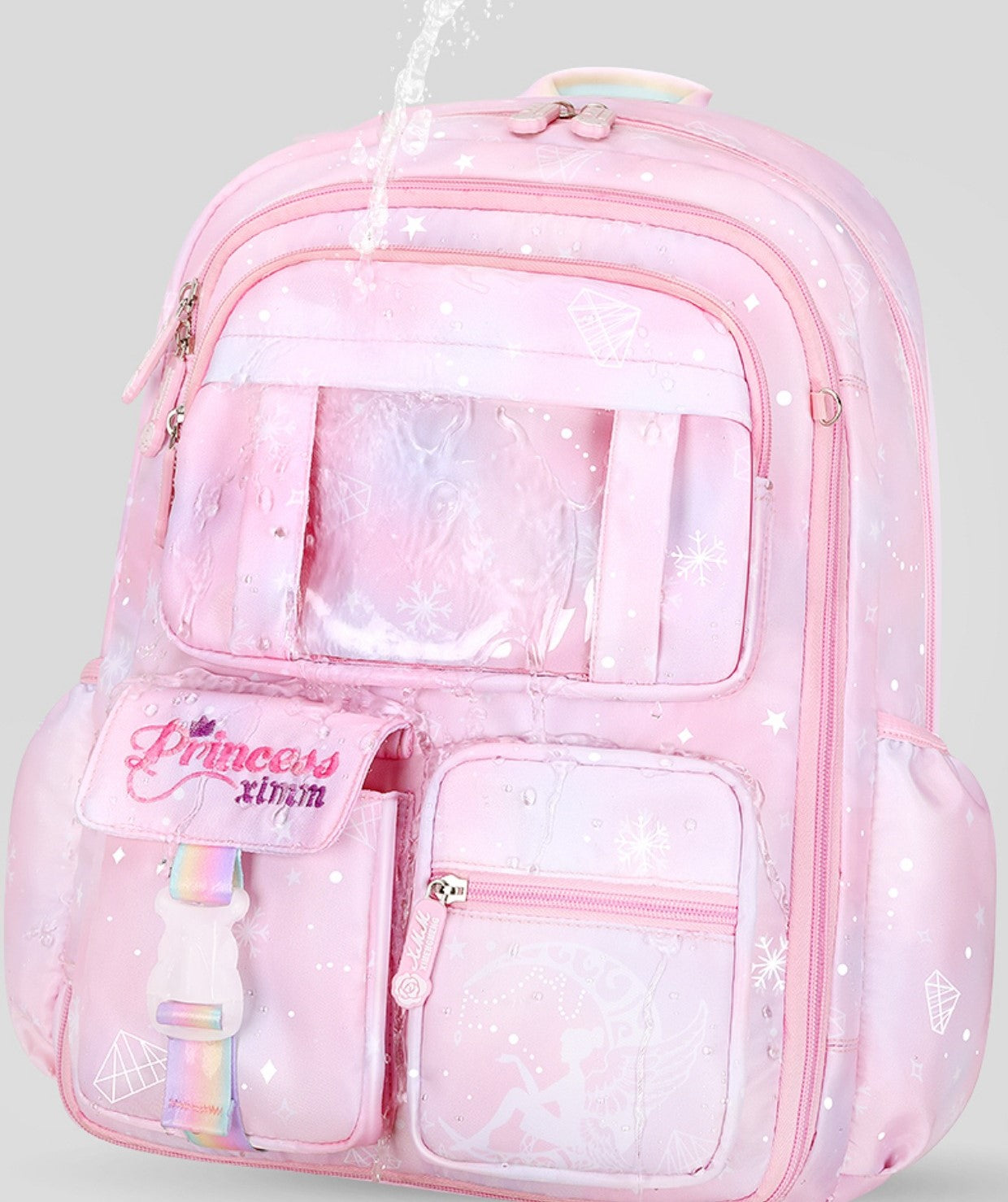 Snowflake Diamond Gem Princess Blue Pink Violet Gradient Princess Bag Schoolbag Backpack