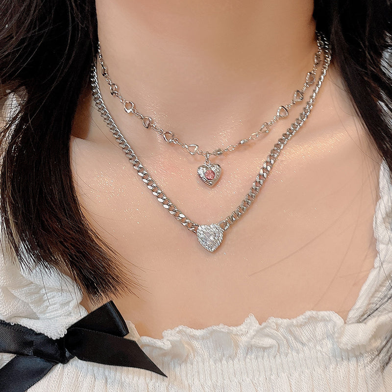 Chic Sweet Silver Heart Chain Necklace