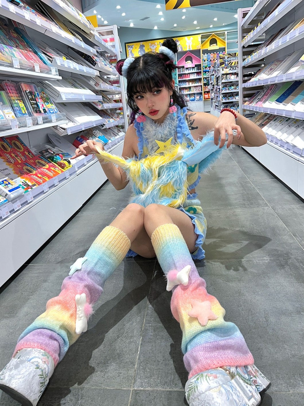 Y2K Star Bone Rainbow Knitwear Knitted Leg Warmers