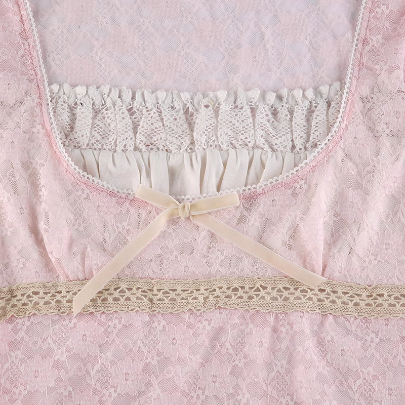 Pink Coquette Vintage Sweet Angel Pretty Girl Lace Shirt Top