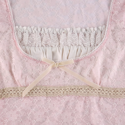 Pink Coquette Vintage Sweet Angel Pretty Girl Lace Shirt Top