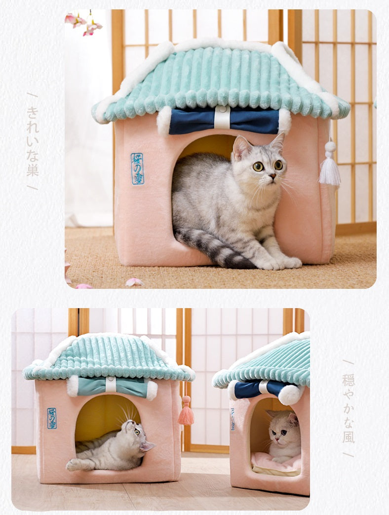 Japanese Sakura Snow Wind Four Seasons Villa Cats Dogs Pets Beds Nests