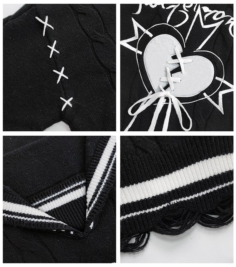 Love Trial Judgement Sailor Collar Street Punk Rock Black Sweater