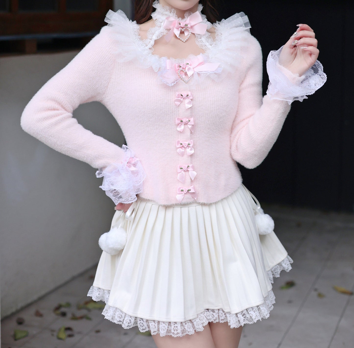 Sweetheart Princess Pretty Girl Sweet Vintage Pastel Pink Rose Bow Sweater