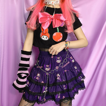 Y2K Harajuku Dark Purple Devil Punk Rock Girl Gathered Elastic Short Mini Skirt