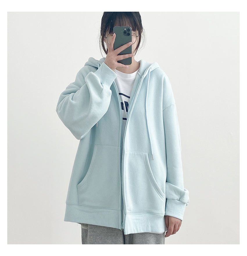 Pastel Light Pink Blue Yellow Cute Causal Street Zipper Hoodie