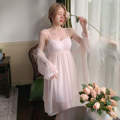 Elegant Fairy Pink & Yellow Nightdress Nightgown Robe Strap Dress