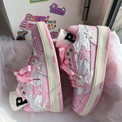 Women Sweet Cute White Pink  Star Sneakers Sports Running Shoes