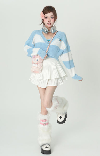 Bubblegum Baby Blue Striped Cardigan Two Piece Set