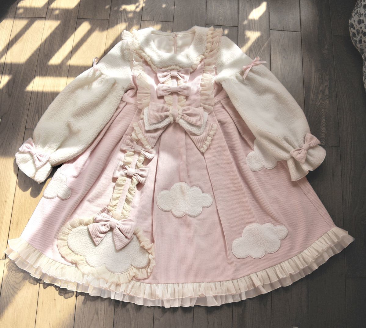 Winter Thick Velvet Plush Cloud Princess Pastel Pink Blue Brown Dress