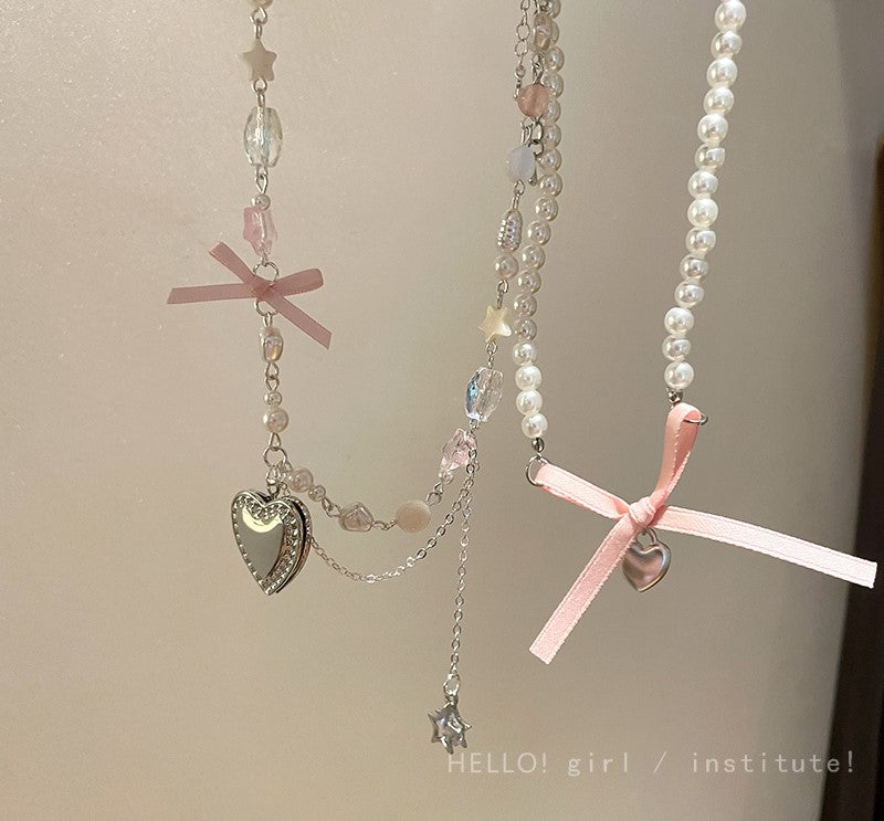 Run Away Princess Coquette Girl Heart Bow Ribbon Necklaces