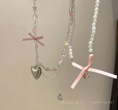 Run Away Princess Coquette Girl Heart Bow Ribbon Necklaces