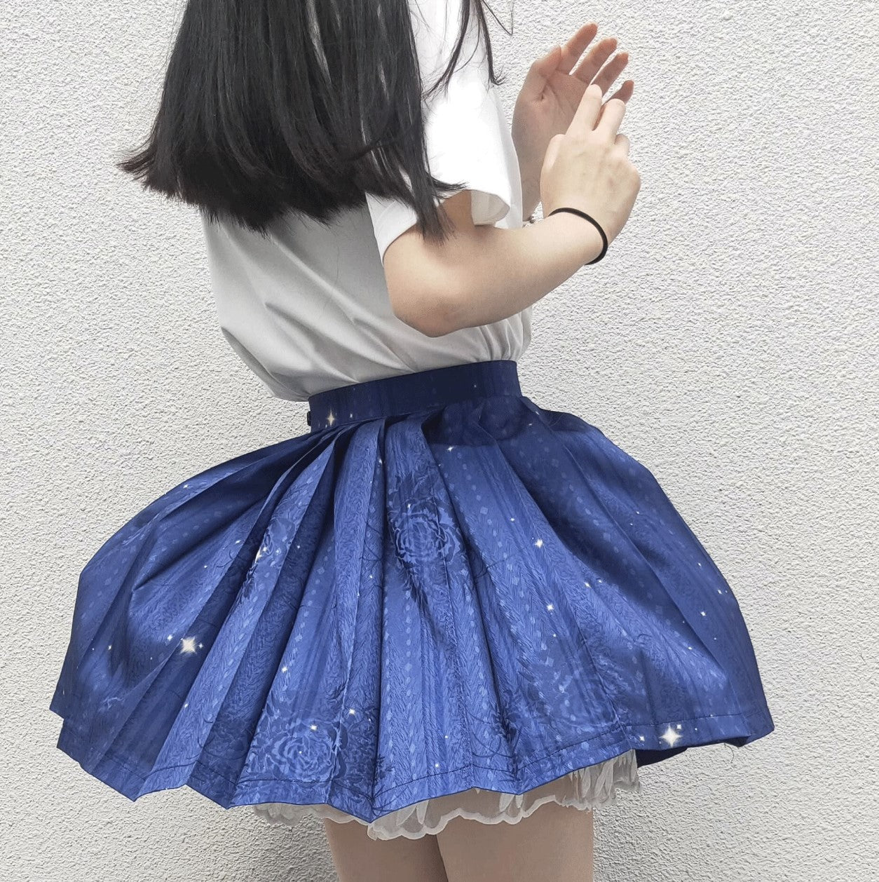 Stardust Midnight Navy Blue Stars Pattern Japanese School Student Uniform Seifuku Cosplay Short Skirt with Pockets