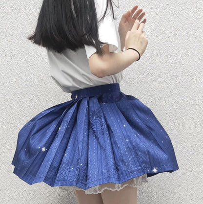 Stardust Midnight Navy Blue Stars Pattern Japanese School Student Uniform Seifuku Cosplay Short Skirt with Pockets