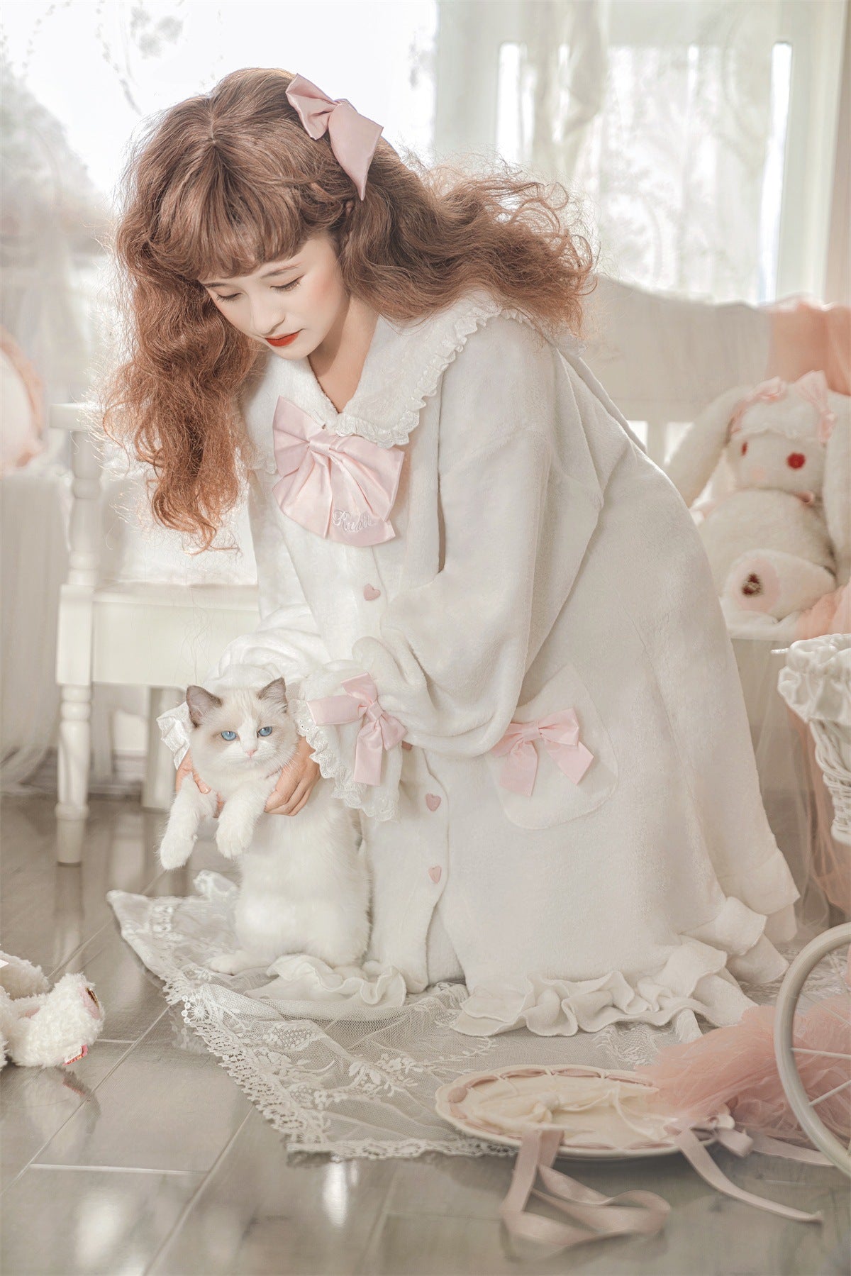 Rabbit Bunny Sailor Collar White Pajamas Sleepwear Set