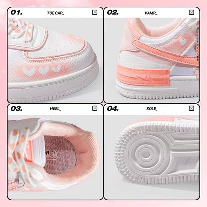 Coral Pink & White Little Mini Hearts Spring Summer Causal Girl Sweet Cute Women Sneakers Sports Running Shoes