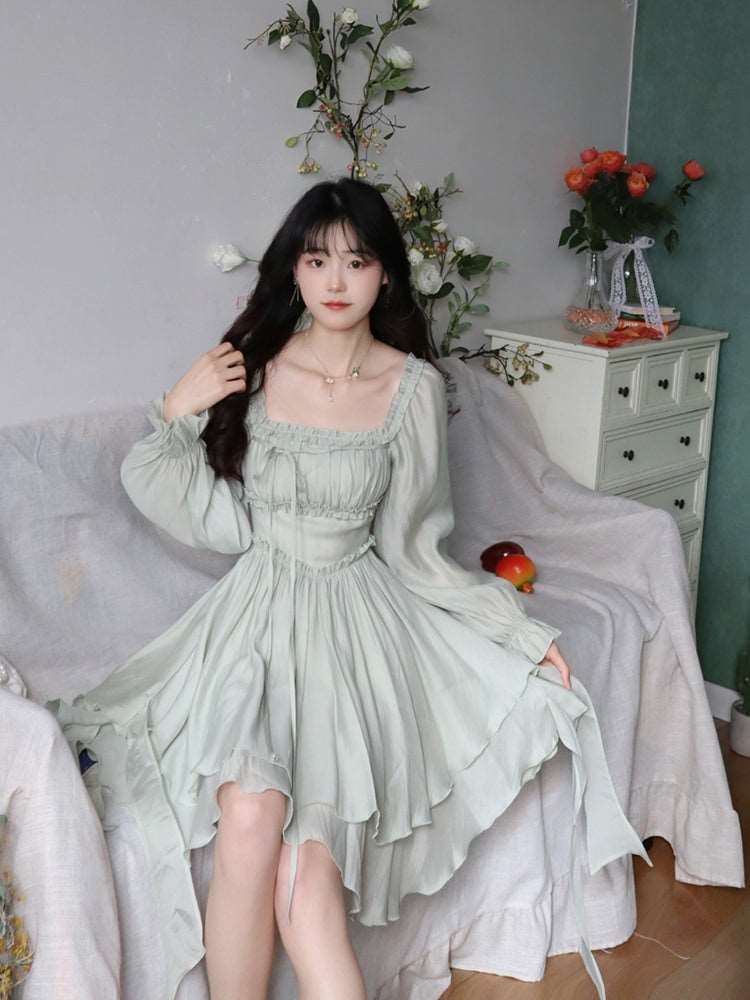 Princess Fairytale Girl Corset Women Fashion Angel Elf Fairy Layered Green Tulle Short Dress