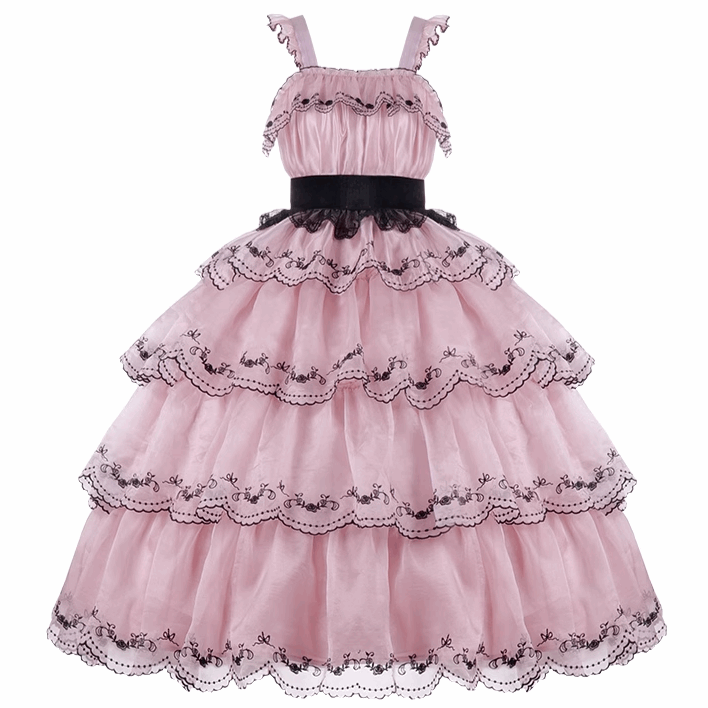 Dance of the Flowers Princess Elegant Black Pink Strap Dress