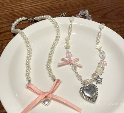 Run Away Princess Coquette Girl Heart Bow Ribbon Necklaces