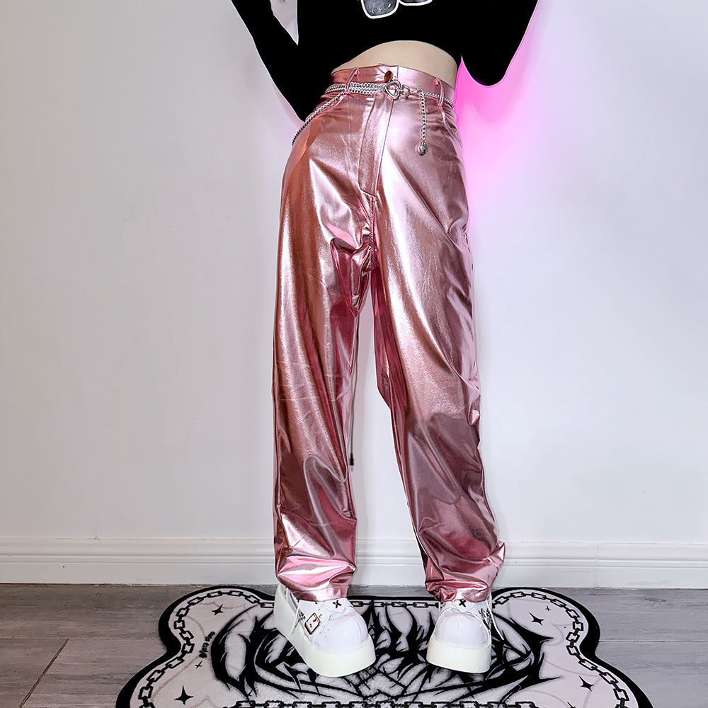 Y2K Hot Cool Girls Laser Holographic Metalic Trousers Pants