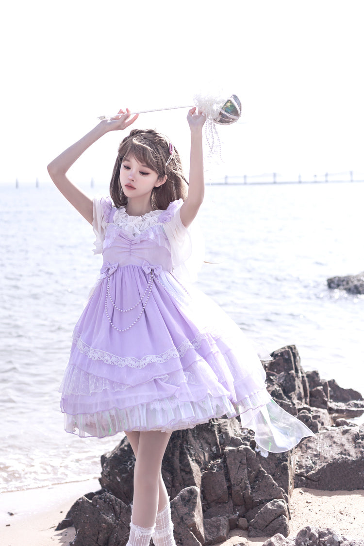 Mermaid Princess Seaside Estier Pink Blue Purple Strap Dress