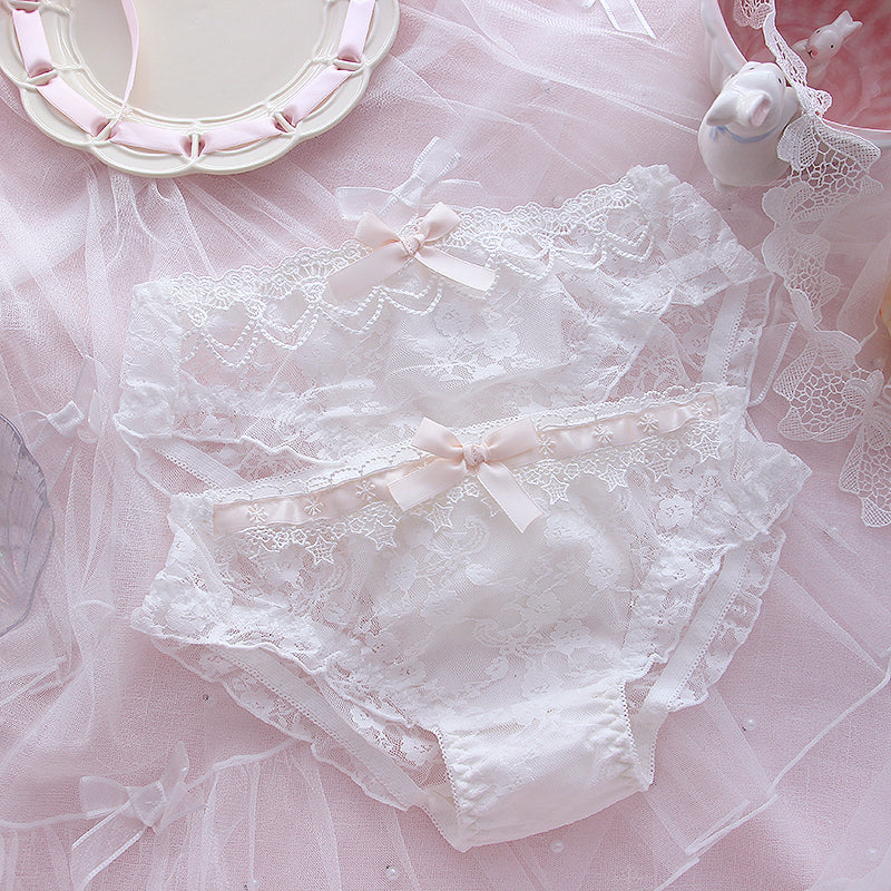 Lace Pink White Bow Star Underwear Lingerie Set