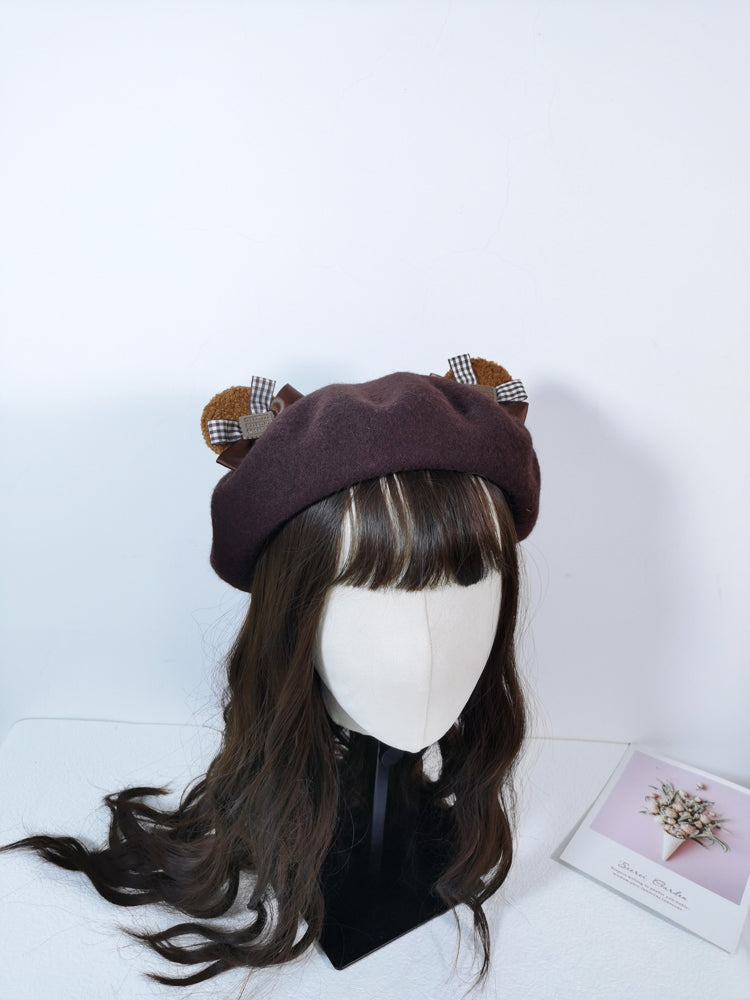 Cute Bear Teddy Ears Wool Beret Hat