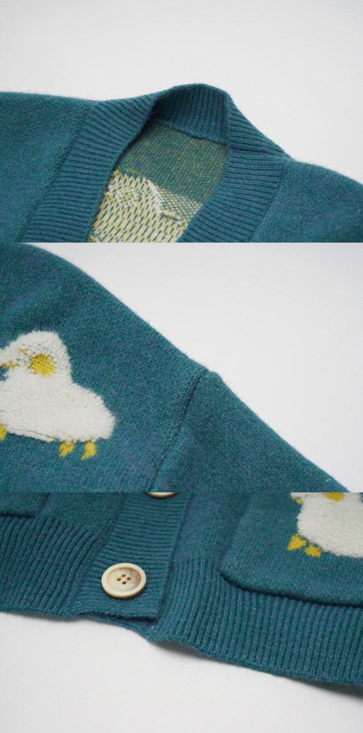 Teal Green Blue Sheep Cute Cozy Comfy Knitted Cardigan